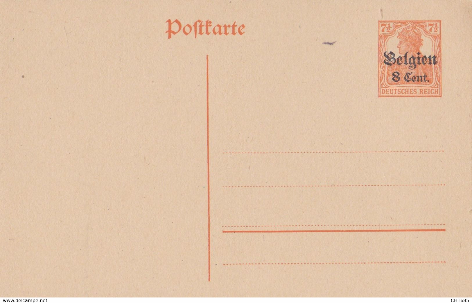 BELGIQUE : Occupation Allemande Entier Postal Neuf Avec Surcharge 8 Cents - German Occupation