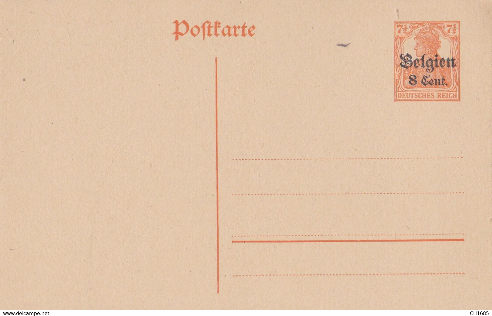 BELGIQUE : Occupation Allemande Entier Postal Neuf Avec Surcharge 8 Cents - Occupation Allemande