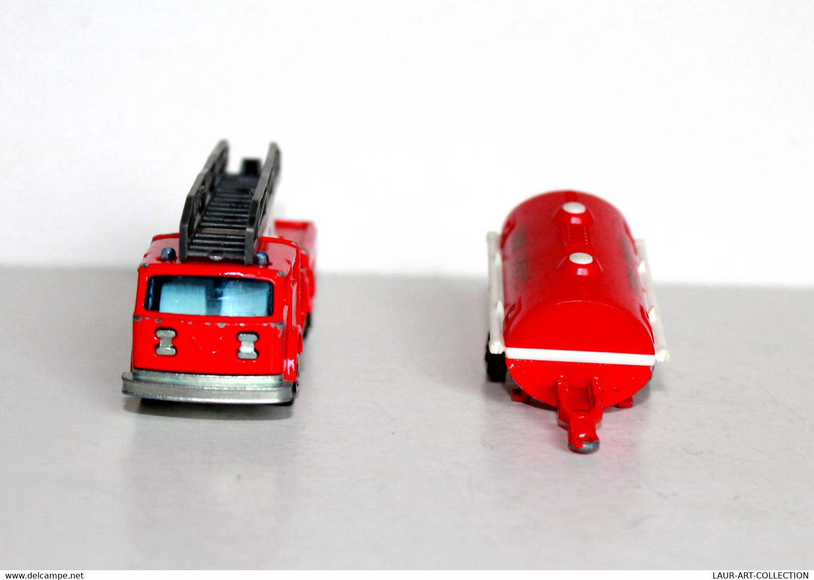 LOT 2 MAJORETTE - CAMION POMPIER N°207 + REMORQUE CITERNE 21760 FIRE DEPT. 1/100 ANCIENNE MINIATURE        (030122.2) - Majorette