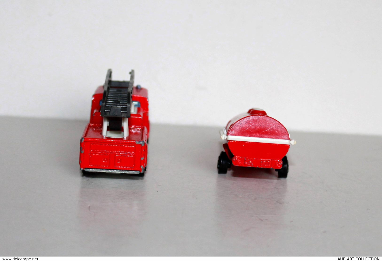 LOT 2 MAJORETTE - CAMION POMPIER N°207 + REMORQUE CITERNE 21760 FIRE DEPT. 1/100 ANCIENNE MINIATURE        (030122.2) - Majorette