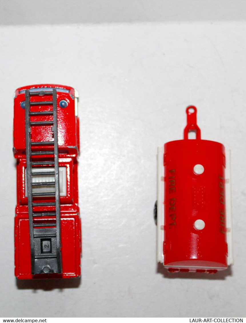 LOT 2 MAJORETTE - CAMION POMPIER N°207 + REMORQUE CITERNE 21760 FIRE DEPT. 1/100 ANCIENNE MINIATURE        (030122.2)