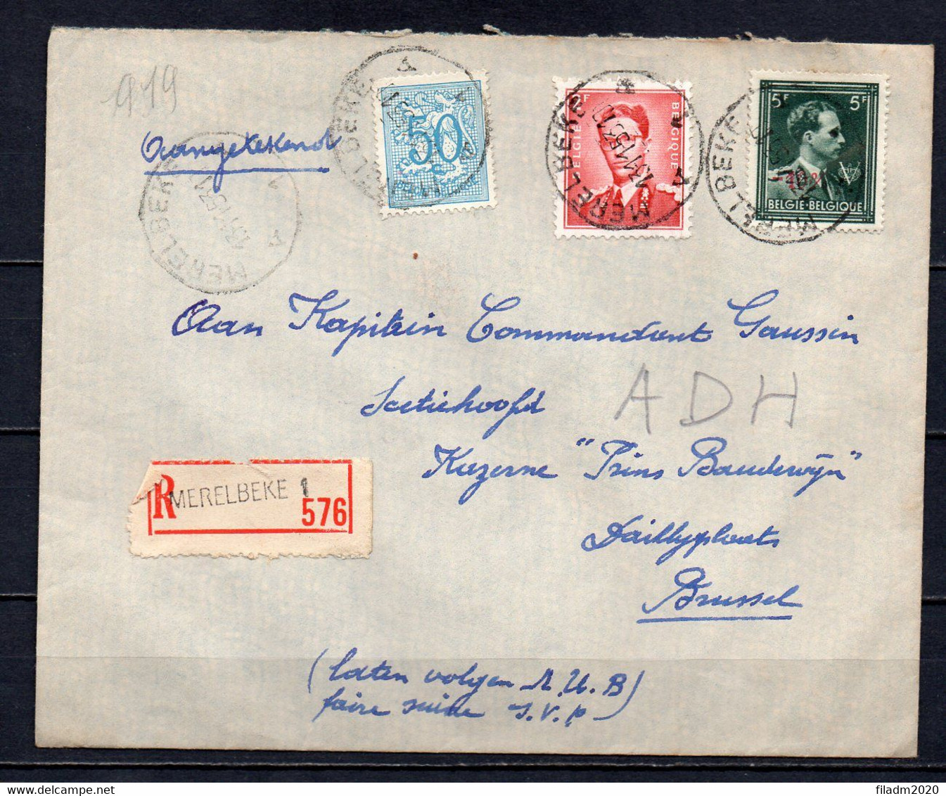 724T + 925 Op Aangetekende Brief Gestempeld MERELBEKE - 1946 -10%