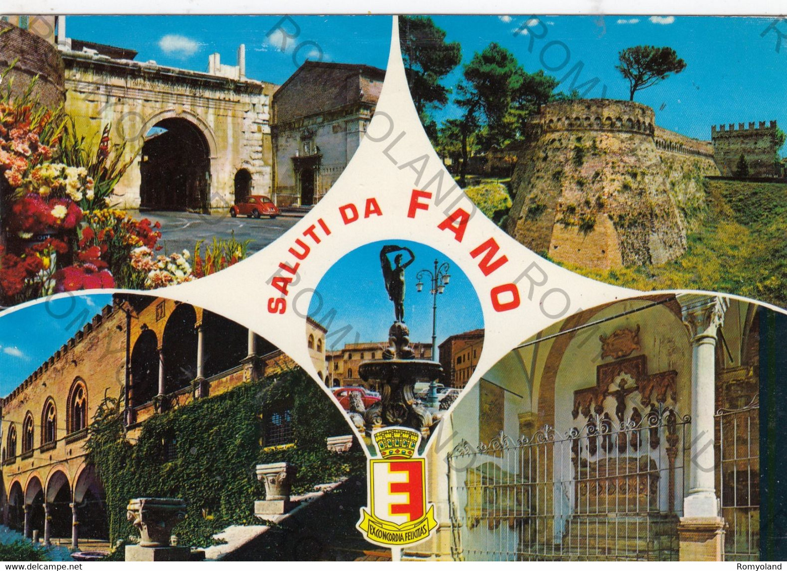 CARTOLINA  FANO,MARCHE,SALUTI,BELLA ITALIA,STORIA,MEMORIA,RELIGIONE,CULTURA,IMPERO ROMANO,VIAGGIATA  1989 - Fano