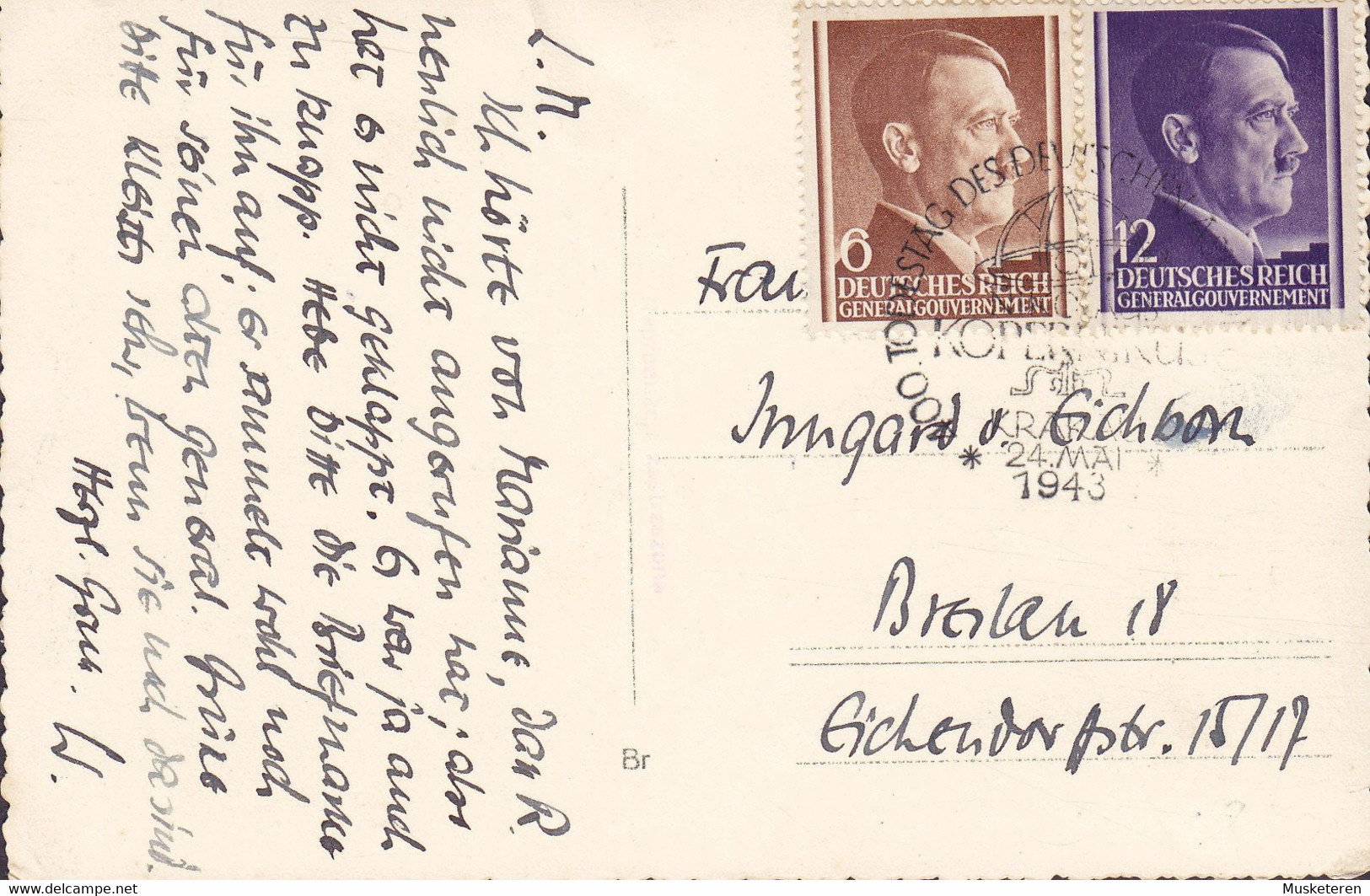 Generalgouvernement PPC Krakau Nord- Ost. Seite Der Burg Todes Tag KOPENIKUS 1943 BRESLAU (2 Scans) - Ohne Zuordnung