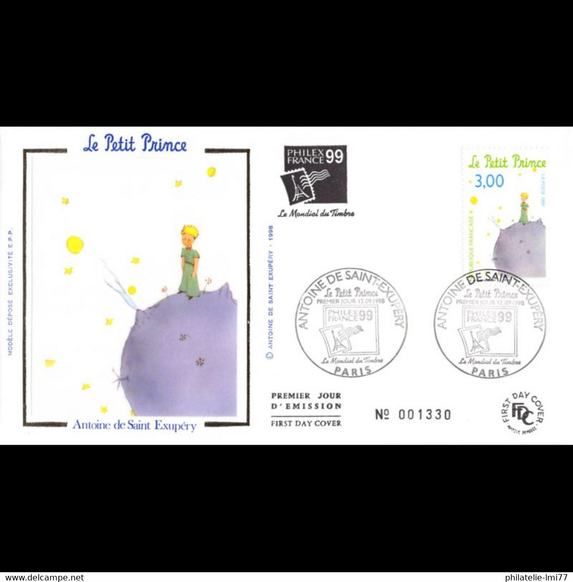 FDC Soie - Antoine De Saint Exupéry (3177) - 12/9/1998 Paris - 1990-1999