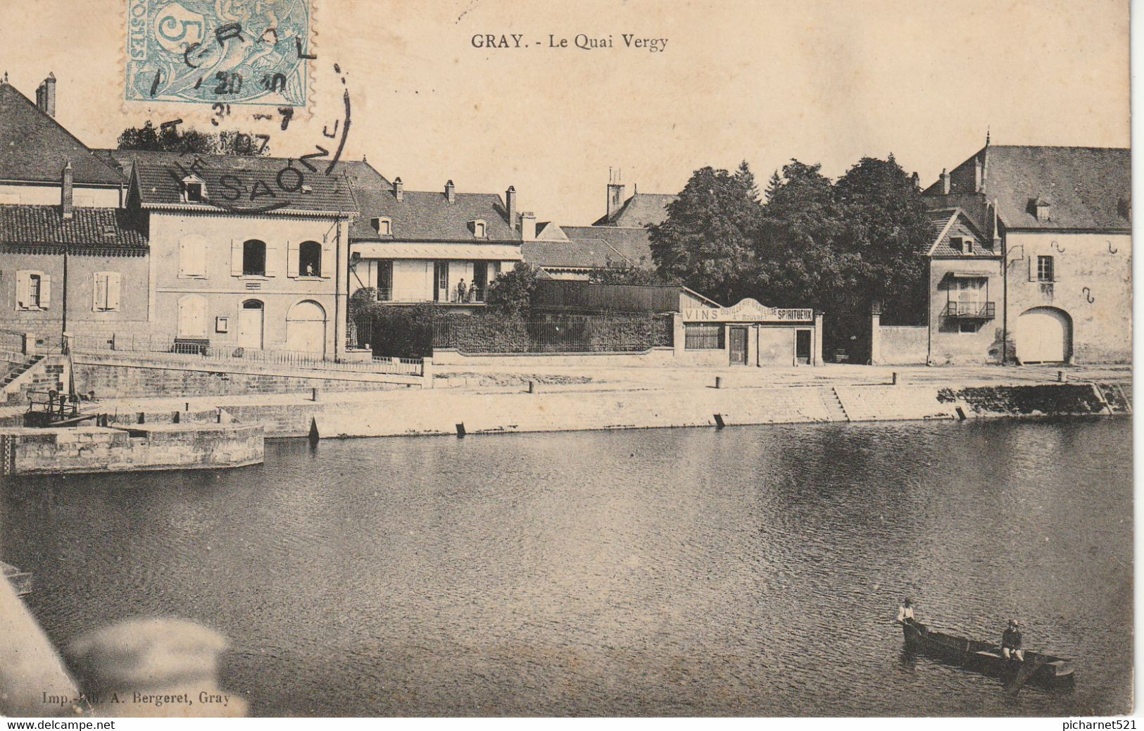 GRAY (Hte-Saône) - Le Quai Vergy - Edition Bergeret. Circulée En 1907. Bon état. - Gray