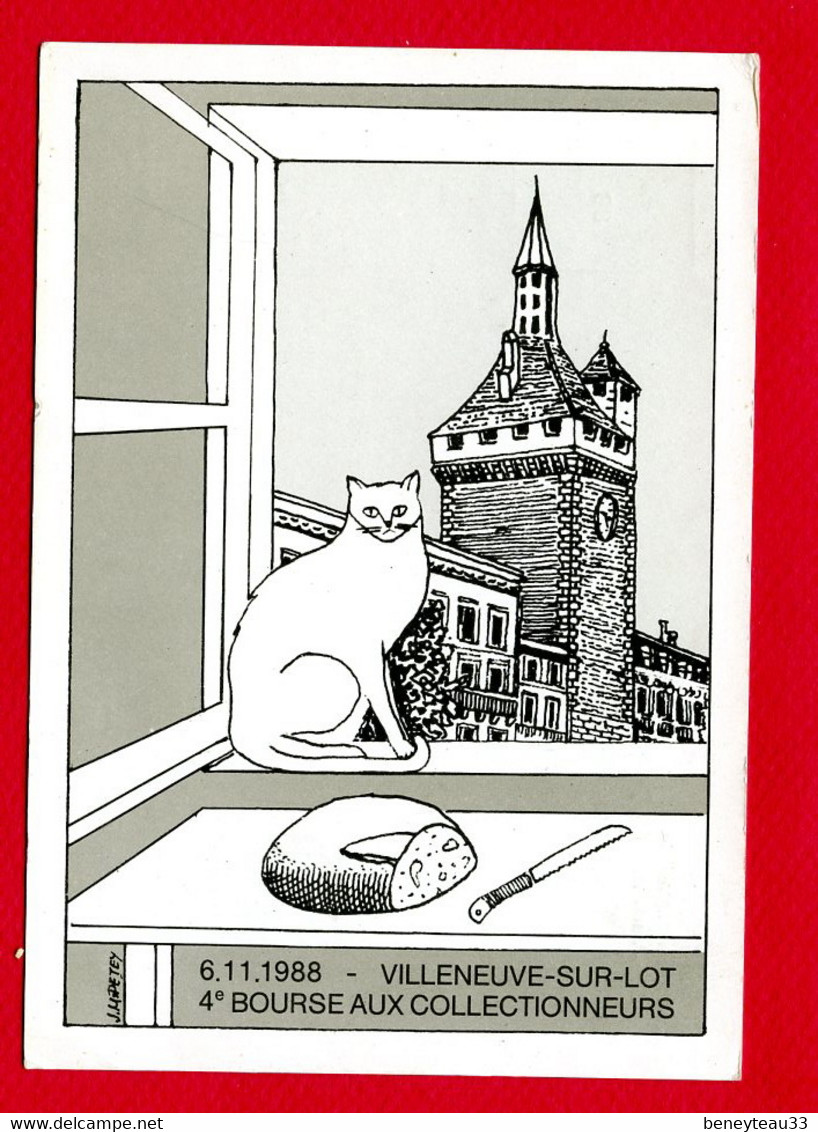 CPSM (Réf : CC391) (ILLUSTRATEURS Et PHOTOGRAPHES SIGNÉS Jean-Marie PETEY) VILLENEUVE SUR LOT Bourse Aux Coll Avec Chat - Petey