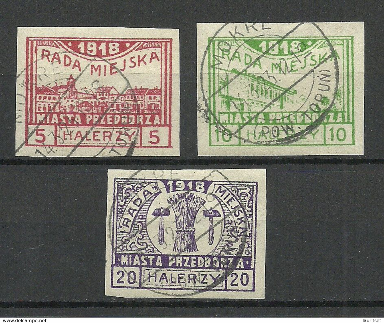 Poland Polen 1918 Przedborz Michel 15 - 16 & 18 C O - Used Stamps