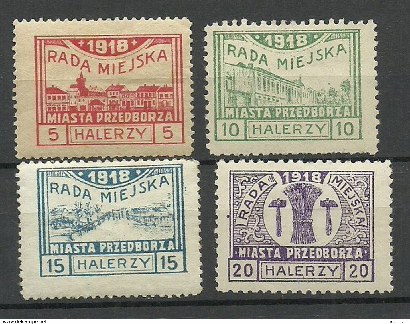 Poland Polen 1918 Przedborz Michel 15 - 18 * - Unused Stamps