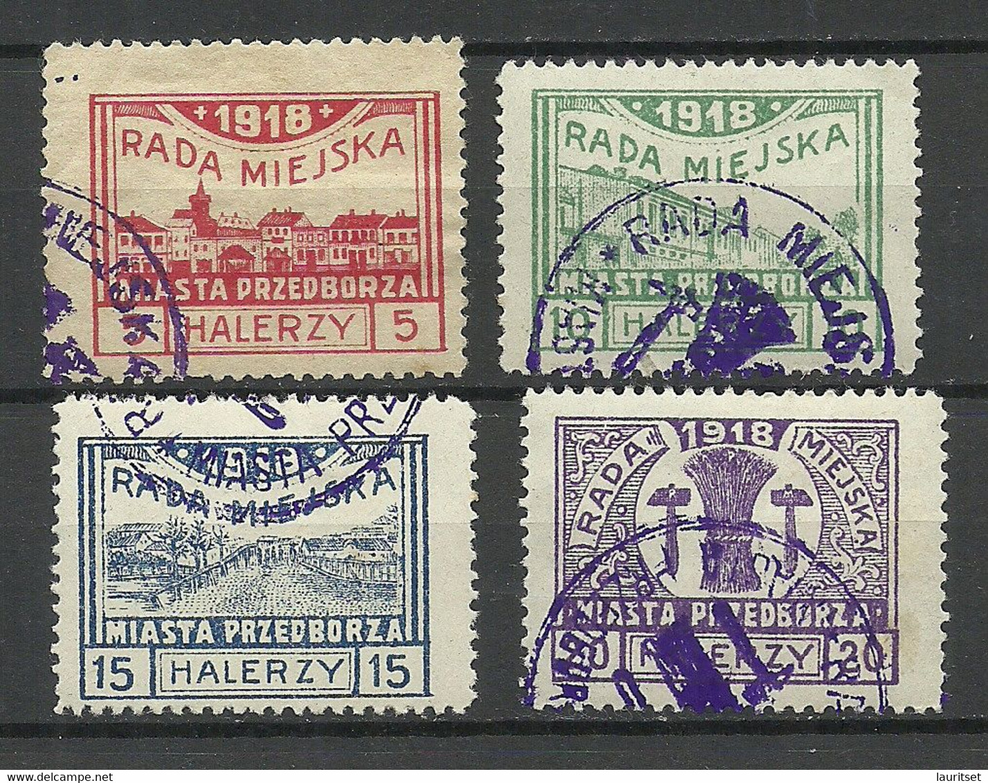 Poland Polen 1918 Przedborz Michel 15 - 18 O - Used Stamps