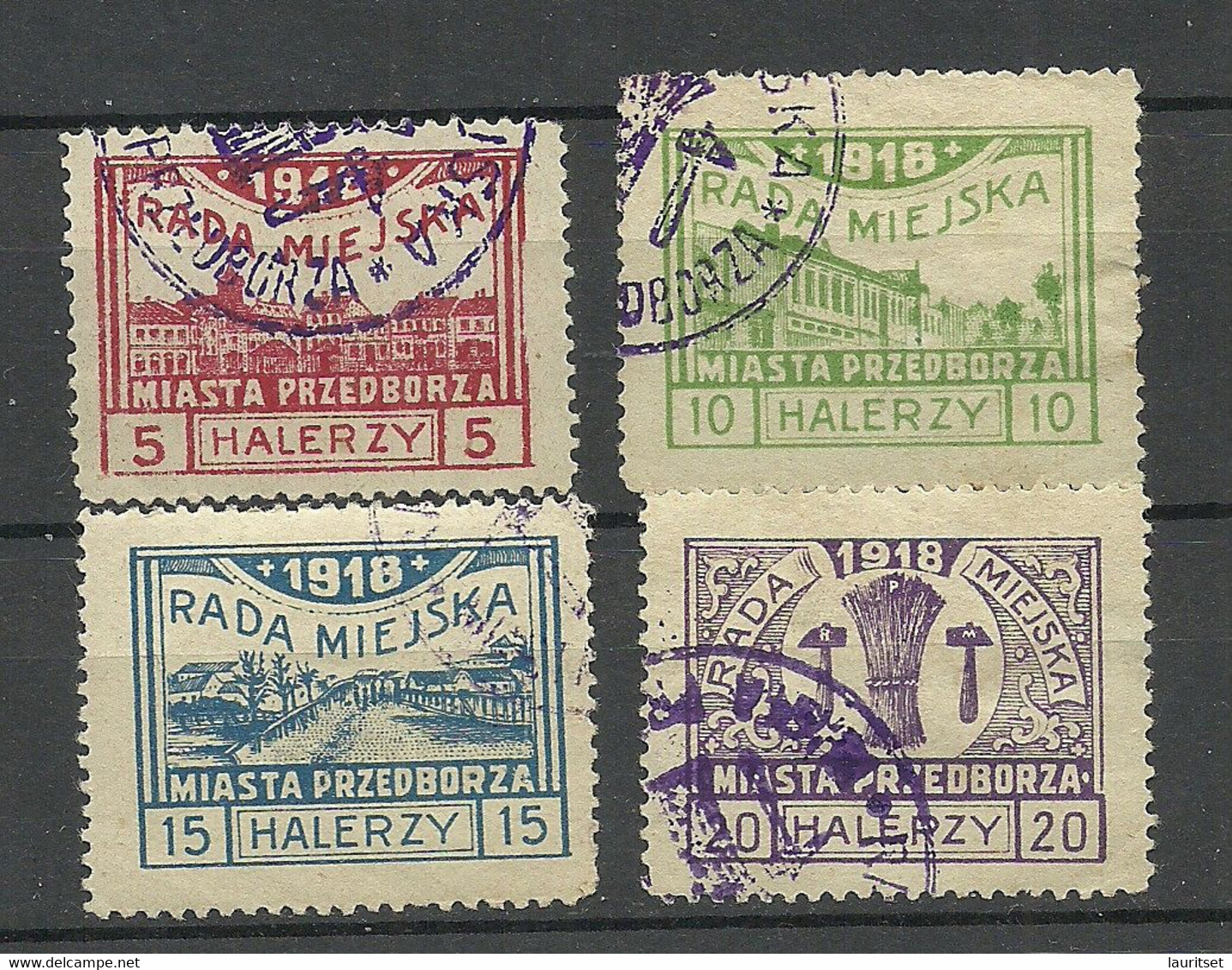 Poland Polen 1918 Przedborz Michel 15 - 18 O - Used Stamps