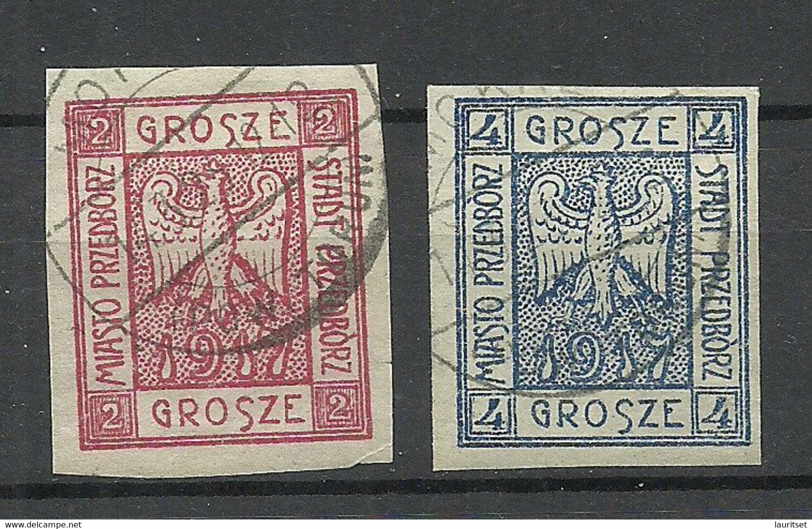 FAUX Poland 1917 Local Post Przedborz Michel 1 - 2 B O Fälschungen Forgeries - Usati