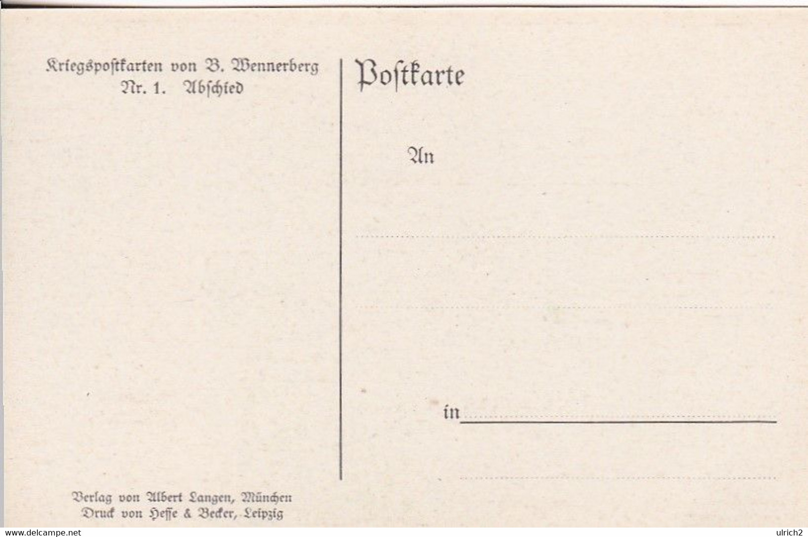 AK Abschied - Künstlerkarte Wennerberg - Kriegspostkarte - Patriotika - Ca. 1915 (59339) - Wennerberg, B.