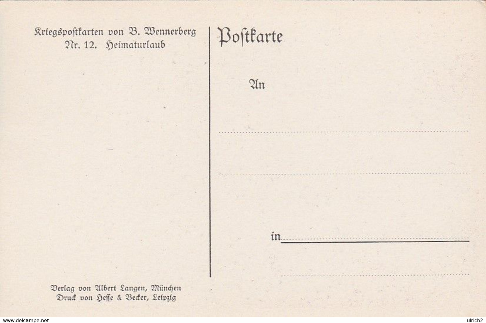 AK Heimaturlaub - Künstlerkarte Wennerberg - Kriegspostkarte - Patriotika - Ca. 1915 (59341) - Wennerberg, B.