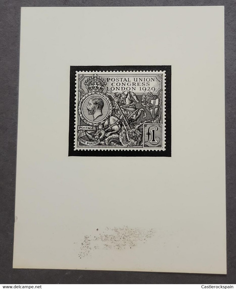 O) 1929 GREAT BRITAIN, PRINTING PROOF EMBOSSED, KING GEORGE V, ST. GEORGE SLAYING THE DRAGON, SCT 1 Pound Black, CONGRES - Ensayos, Pruebas & Reimpresiones