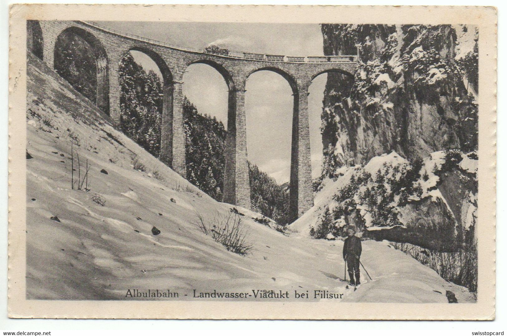 FILISUR Landwasser-Viadukt Albula-Bahn Dampflok Skifahrer - Filisur