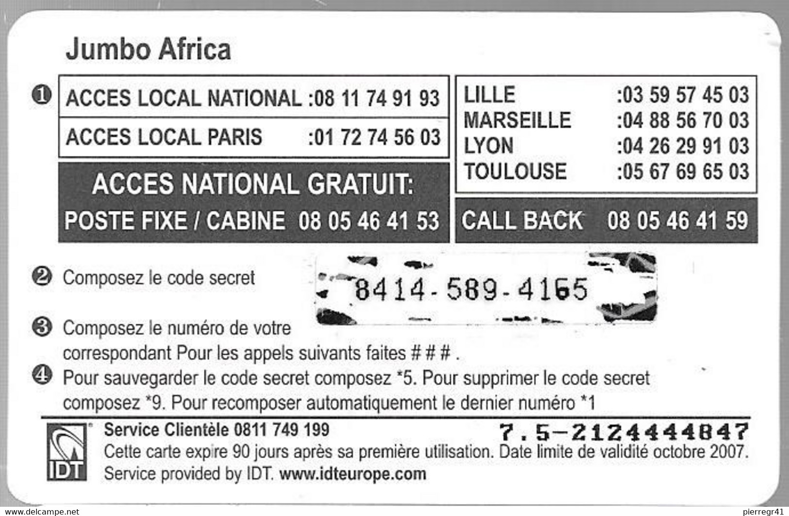 CARTE-PREPAYEE-7.5€-JUMBO AFRICA-ZEBRE-10/2007-Gratté-TBE     - - Paarden