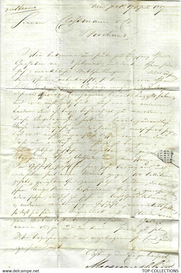 1837  New York Lettre Imprimé De Cotation NEGOCE COMMERCE INTERNATIONAL France ETATS UNIS  => Clossman  Vins à Bordeaux - USA