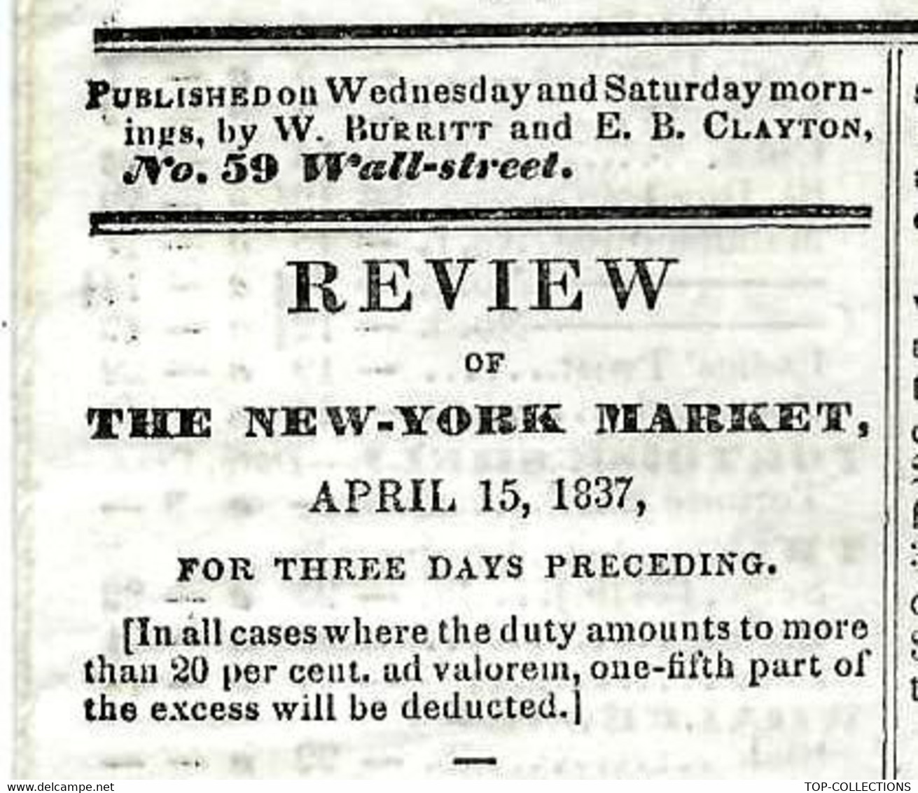 1837  New York Lettre Imprimé De Cotation NEGOCE COMMERCE INTERNATIONAL France ETATS UNIS  => Clossman  Vins à Bordeaux - United States