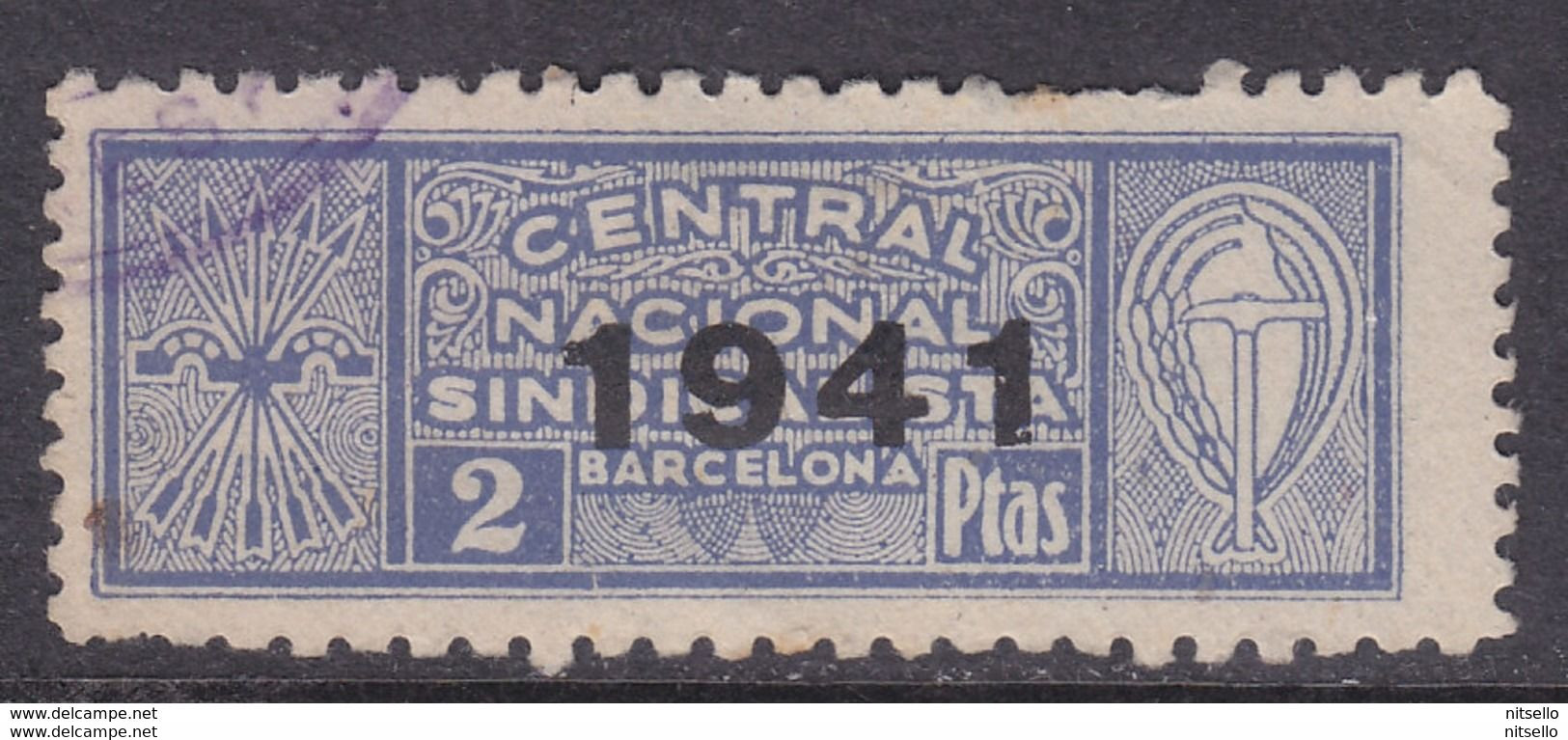 LOTE 2112E  ///  (C250) BARCELONA VIÑETA TIPO Nº 167 (FESOSI) PERO EN FACIAL 2 PTAS. AZUL. MUY RARO EJEMPLAR. - Viñetas De La Guerra Civil