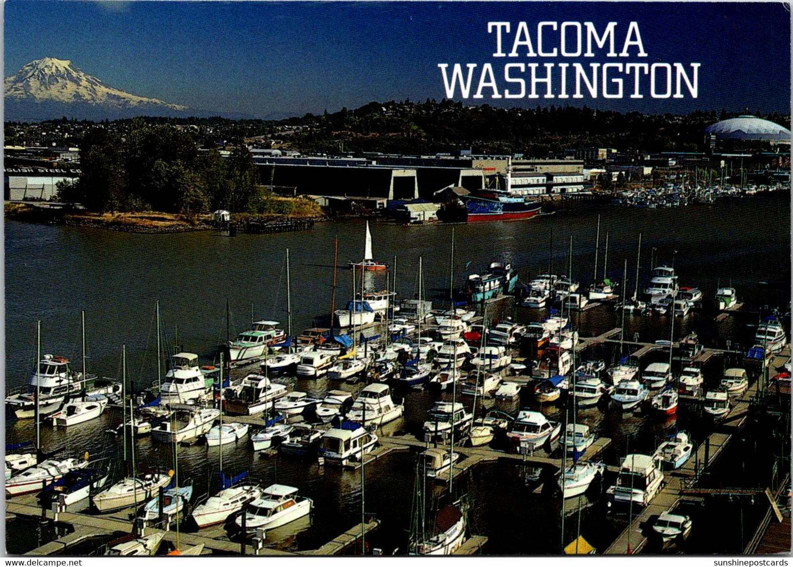 Washington Tacoma Aerial View Small Marina And Tacoma Dome STand Guard In Distance - Tacoma