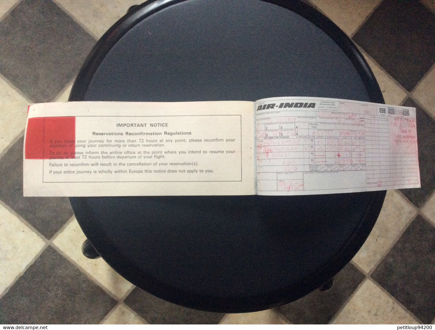 AR INDIA Billet De Passage Et Bulletin De Bagages  Passenger Ticket And Baggage Check 1978 - Biglietti