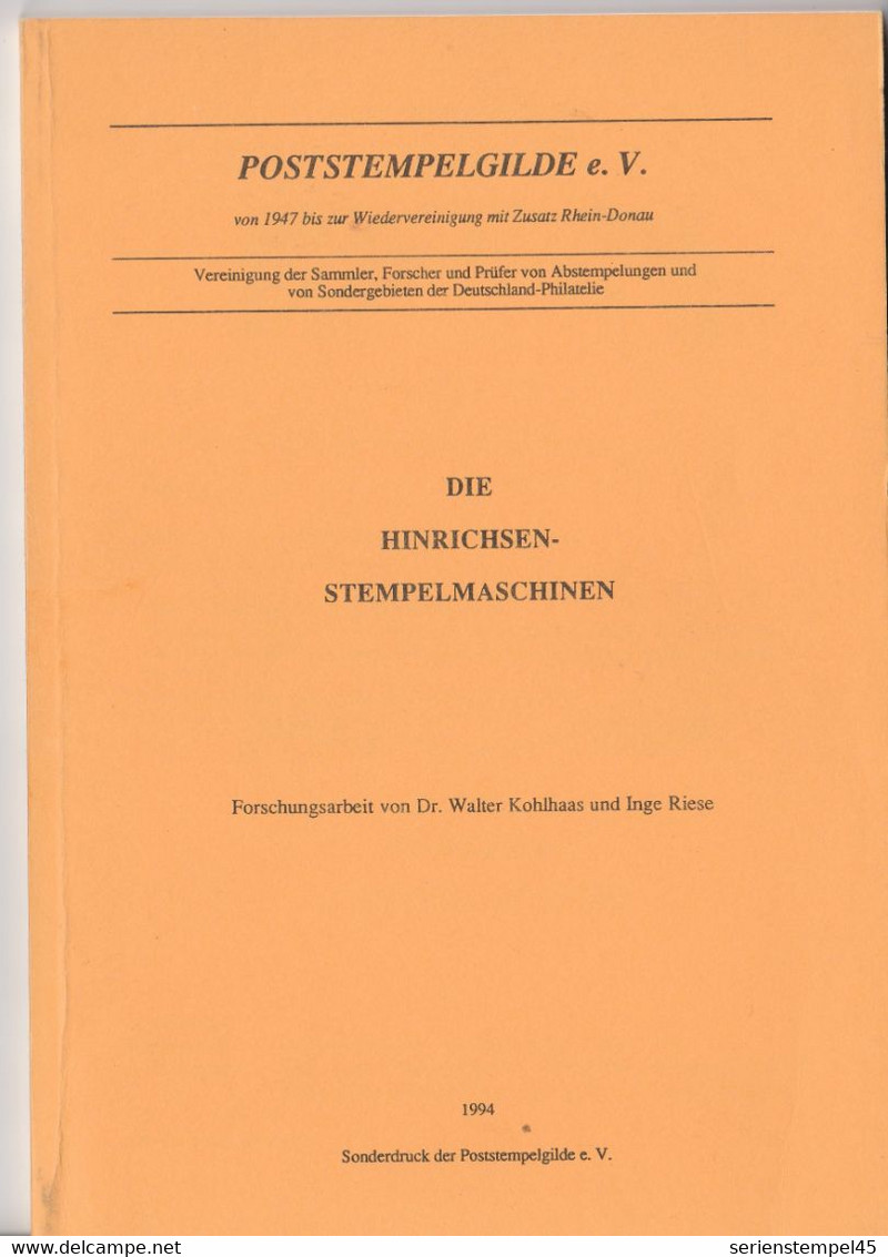 Die Hinrichsen Stempelmaschinen 1994 Poststempelgilde 83 Seiten - Mechanische Stempel