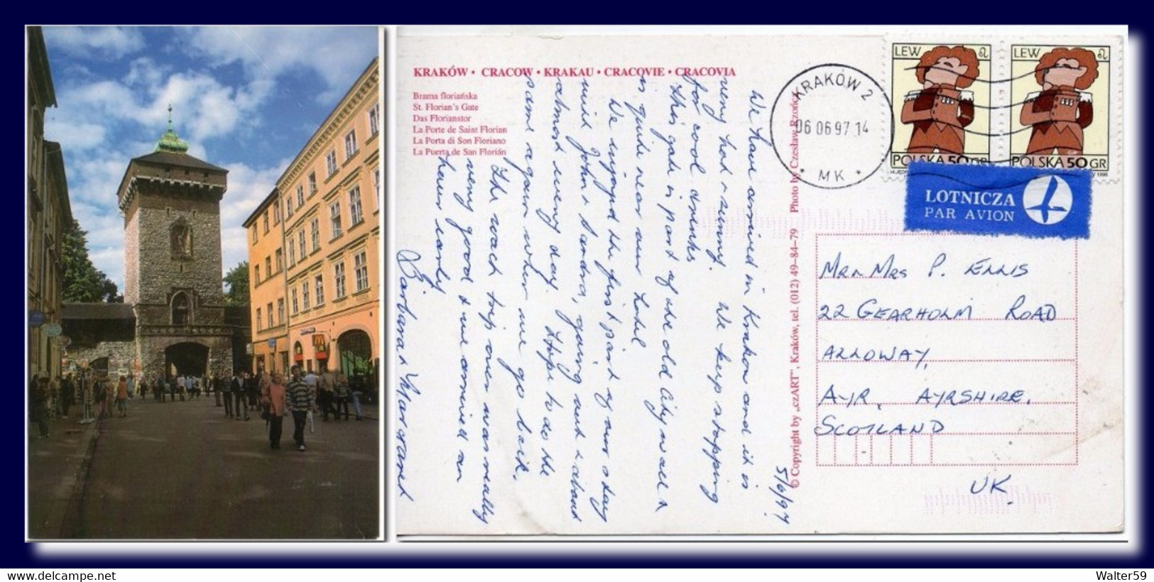 1997 Polska Poland Polen Ak Postcard Krakow Cracovia Ul. Florianska Posted To Scotland Kartka - Briefe U. Dokumente