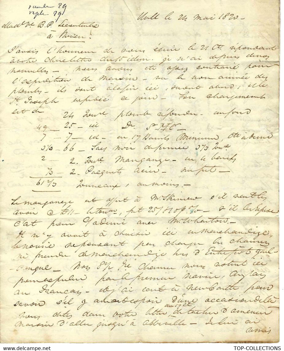 1820 Via Calais De ANGLETERRE ARCHIBALD Mc Call Merchants => Lecouteulx NEGOCIANTS ARMATEURS  ROUEN NEWCASTLE LIVERPOOL - Altri & Non Classificati