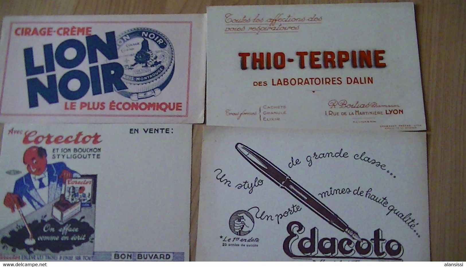 BUVARDS ANCIENS, Lot De 5 Buvards Larousse, Corector, Lion Noir, Thio-Terpine Stylo Edacoto Marron - Collections, Lots & Séries