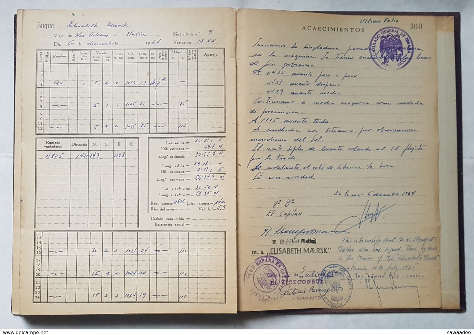 JOURNAL DE NAVIGATION (DIARO DE NAVEGACION) - LOT DE 2 - MARINE MARCHANDE - CARGO MAERSK - ESPAGNE - ANNEE 1962 à 1965 -