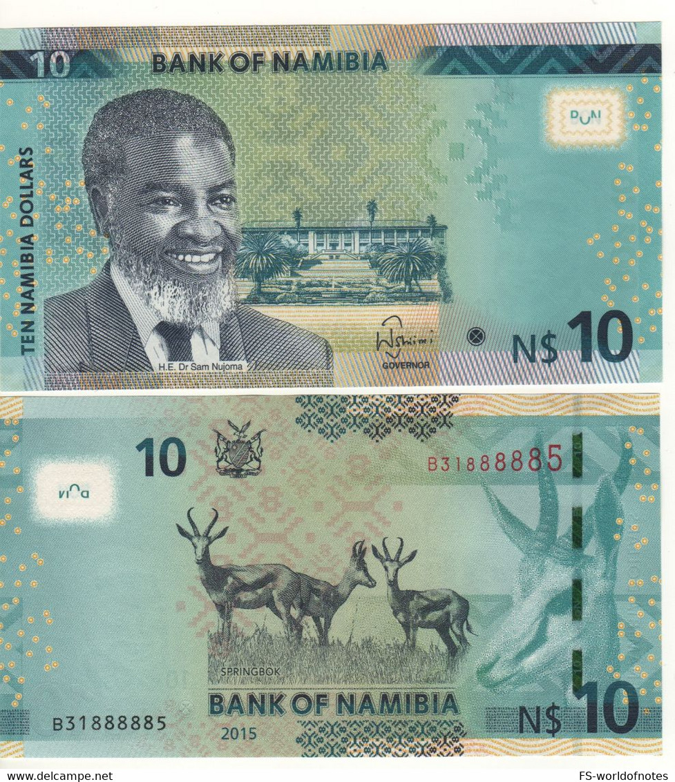 NAMIBIA  10 Namibian Dollars    P16  ( 2015  Dr. Sam Nujoma + Springboks At Back ) - Namibië