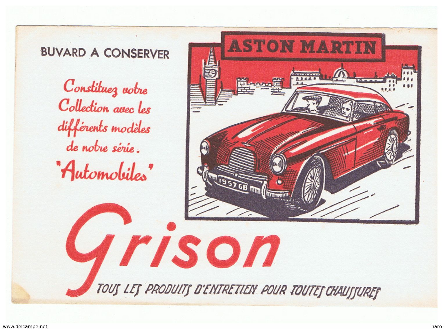 Buvard - Automobile ASTON MARTIN - Oldtimer - Publicité GRISON - Produits Entretien Chaussures (FR102) - Automobile