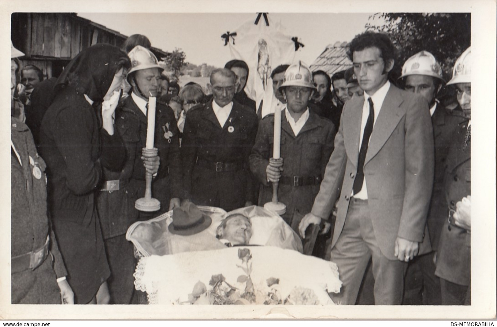 Post Mortem Fireman Firefighter Funeral Old Original Photo Bizarre - Funérailles