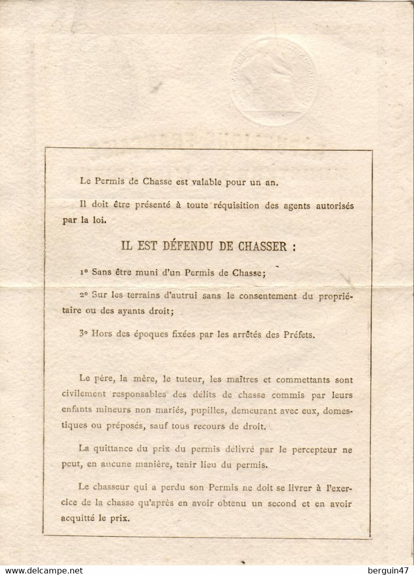 PERMIS DE CHASSE LOT ET GARONNE  ANNÉE 1900 - Documents Historiques