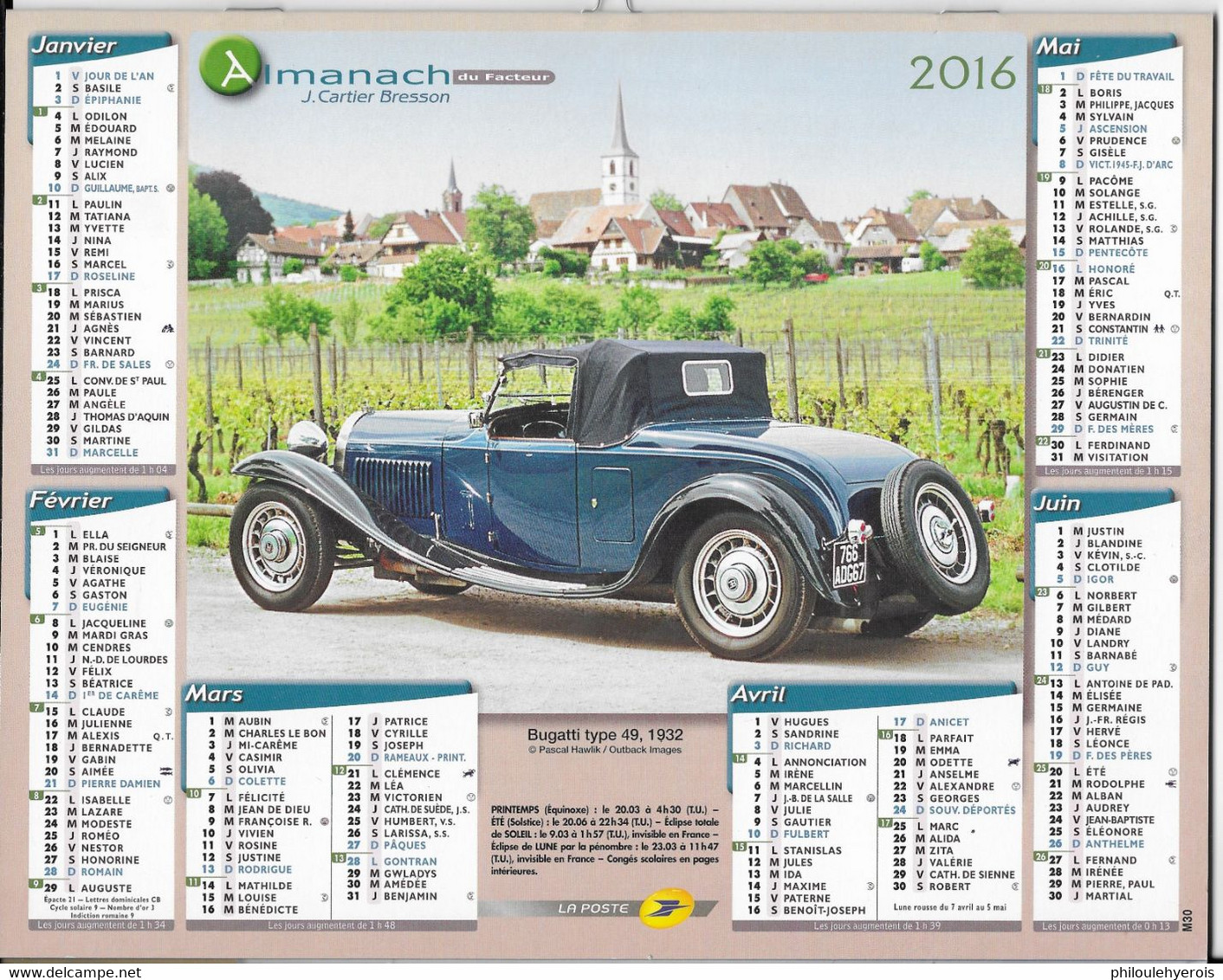 CALENDRIER 2016 VOITURES BUGATTI TYPE 49 1932 ET ALLARD 1951 - Groot Formaat: 2001-...