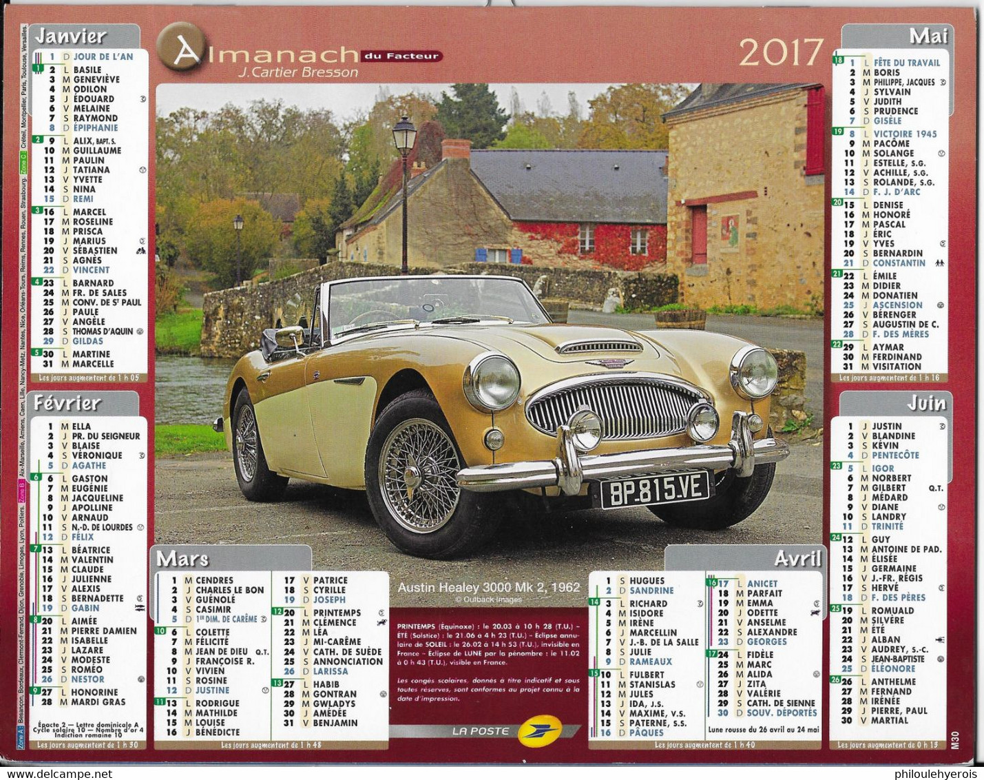 CALENDRIER 2017 VOITURES PORSCHE 911 1964 ET AUSTIN HEALEY MK 2 1962 - Grand Format : 2001-...