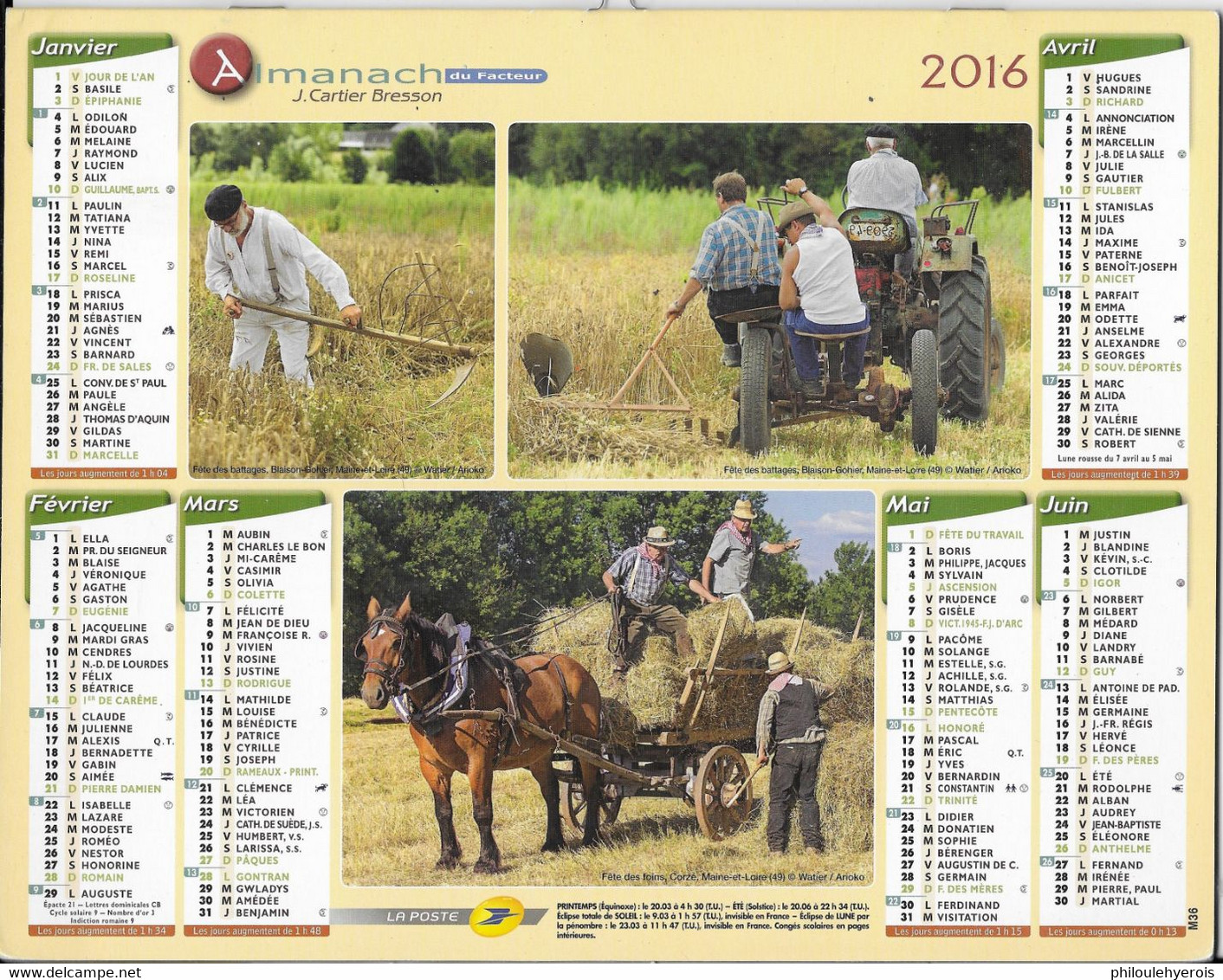 CALENDRIER 2016 AGRICULTURE FETE DES BATTAGES à Blaison Gohier, Dénézé Sous Doué Et Corzé Dans Le 49 Maine Et Loire - Grossformat : 2001-...