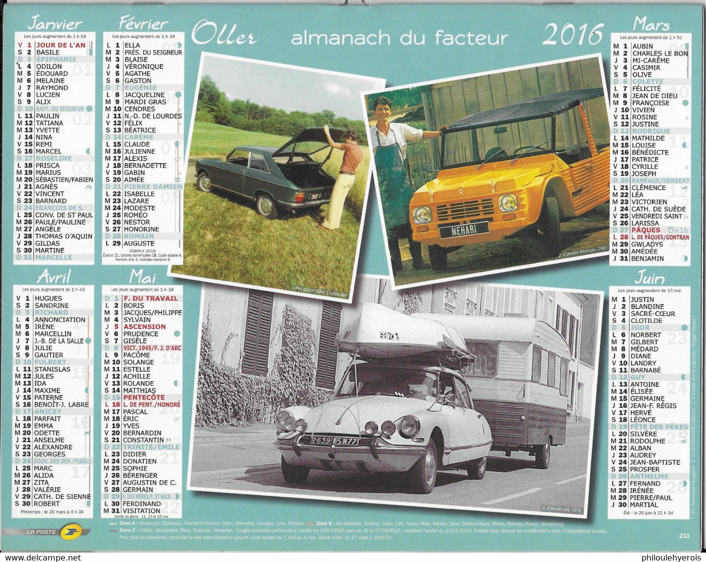 CALENDRIER 2016 VOITURES RENAULT CITROEN PEUGEOT - Grand Format : 2001-...