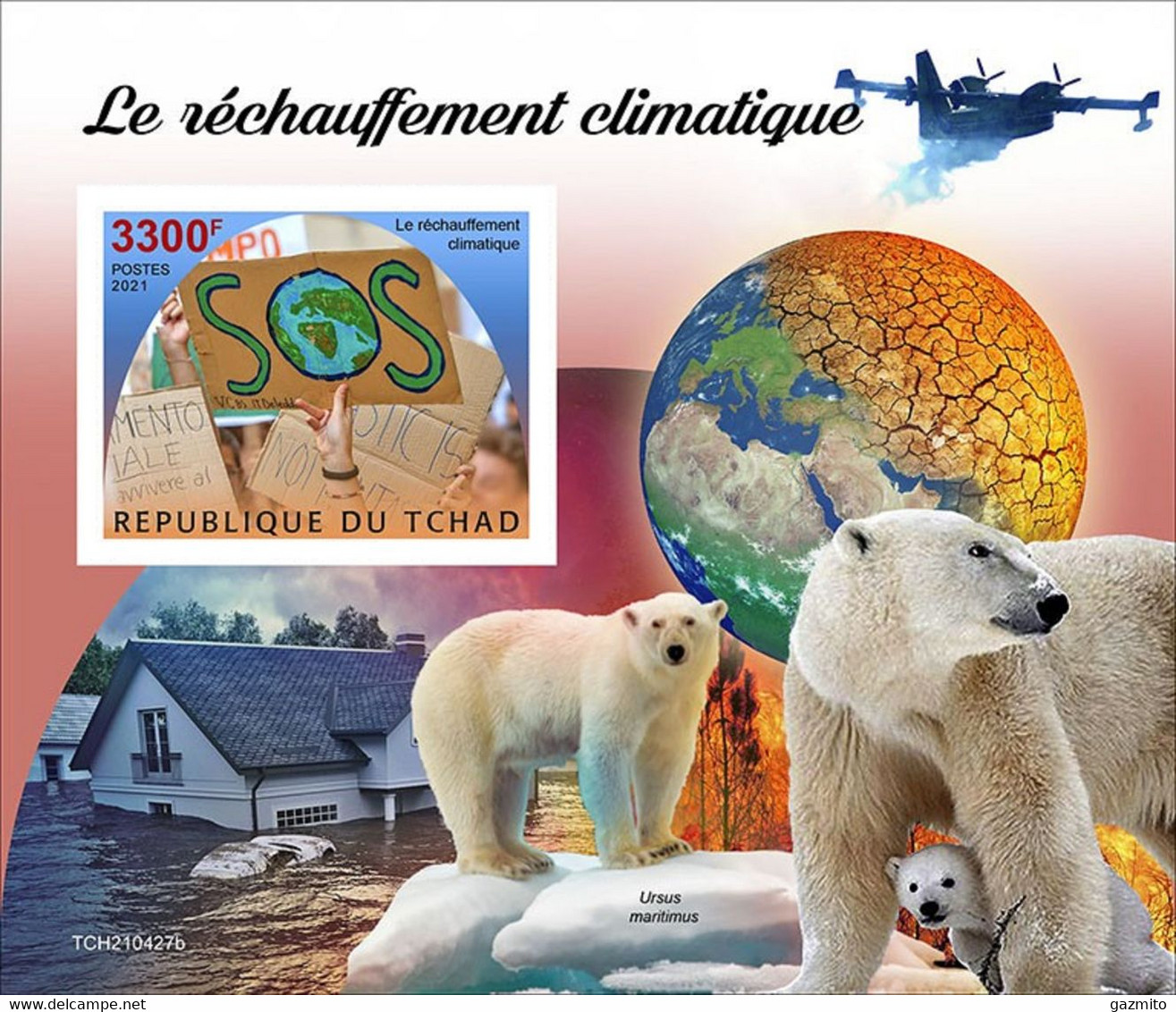 Tchad 2021, Climate Chaneg, Polar Bear, BF IMPERFORATED - Faune Arctique