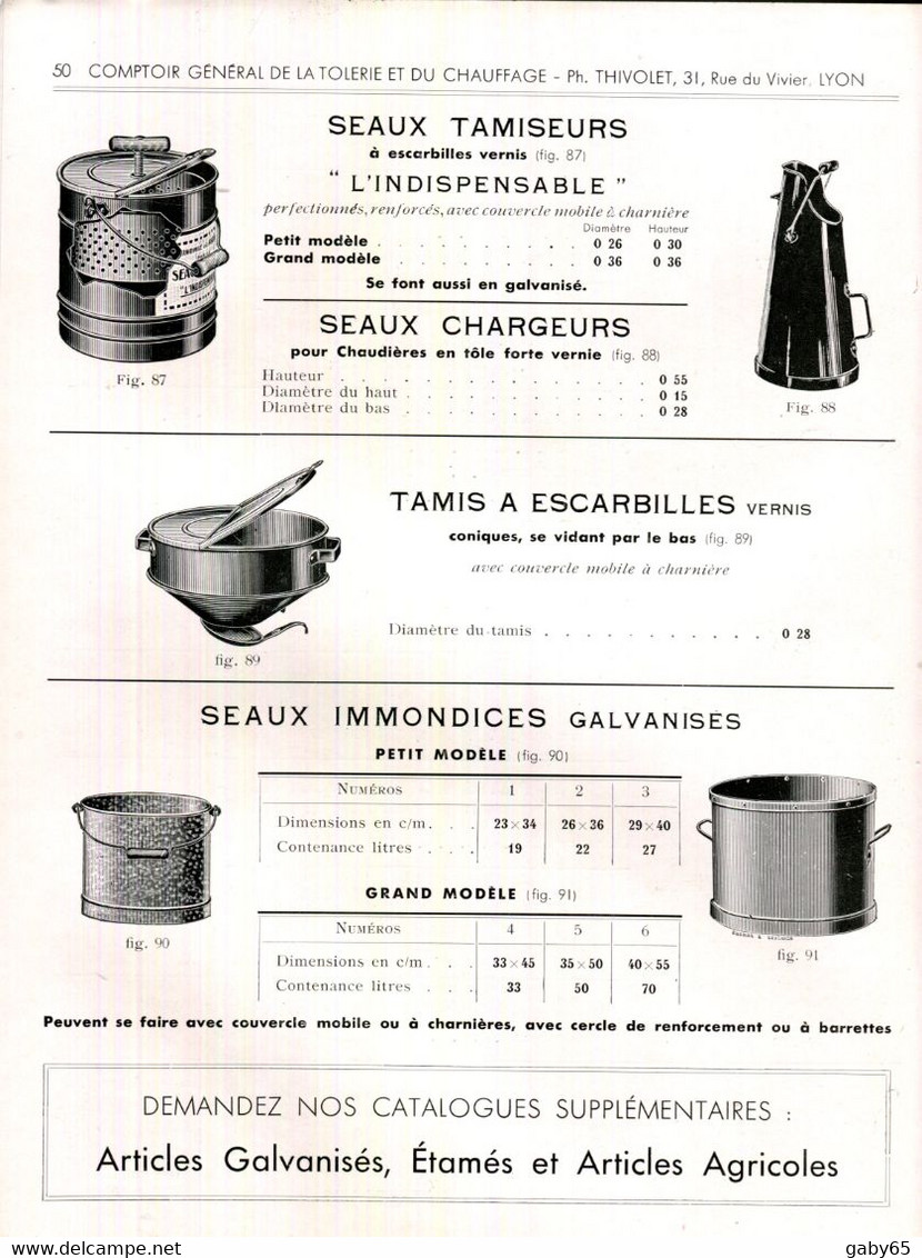 LYON.CATALOGUE.COMPAGNIE DE LA TOLERIE & DU CHAUFFAGE.EMAILLERIE.PH.THIVOLET 31 RUE DU VIVIER.