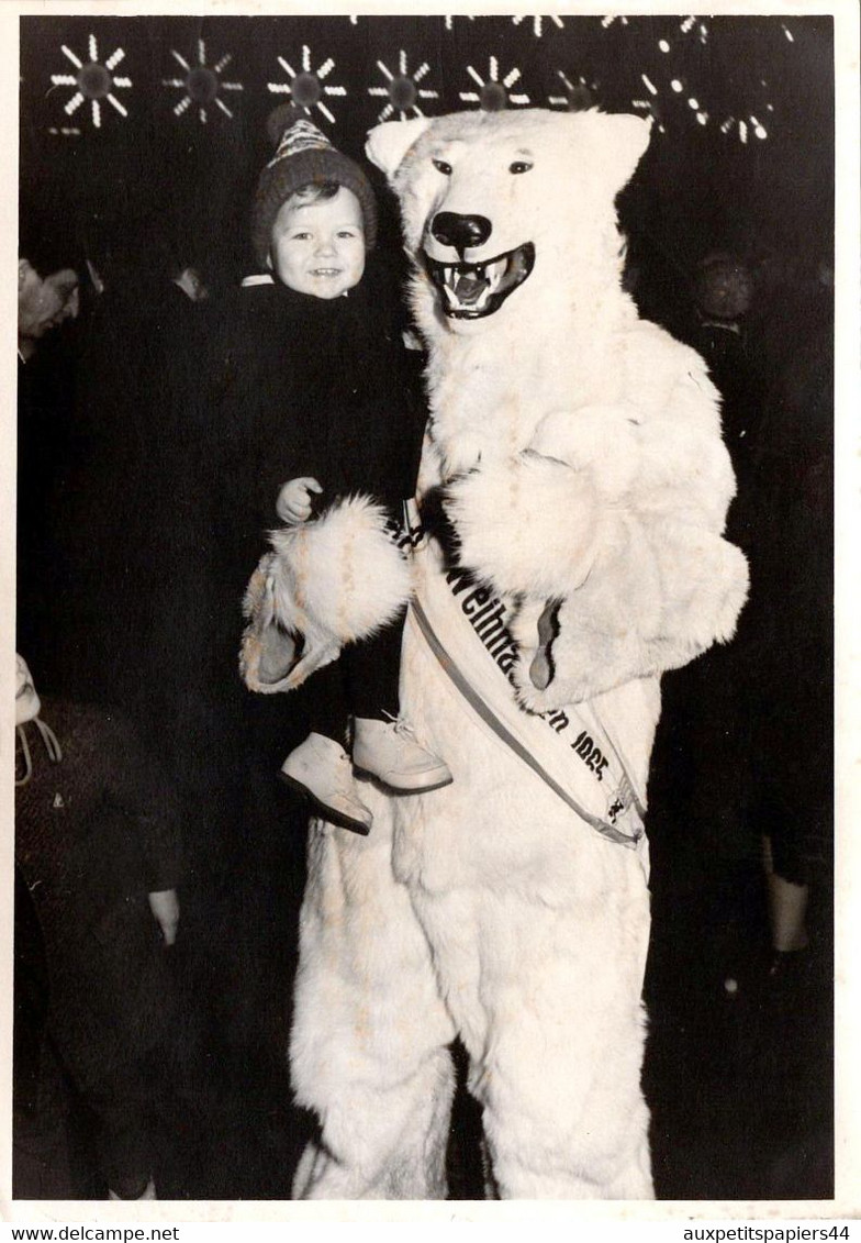 Photo Originale Déguisement D'Ours Blanc Polaire - Eisbär à L'Enfant à Noël 1965. - Personas Anónimos