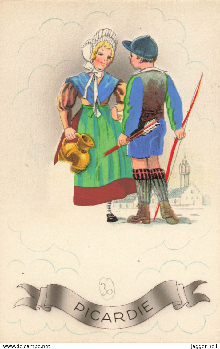 CPA Illustrée - PICARDIE - Thème Folklore - Couple En Costume - J.D.A Paris (611) - Unclassified