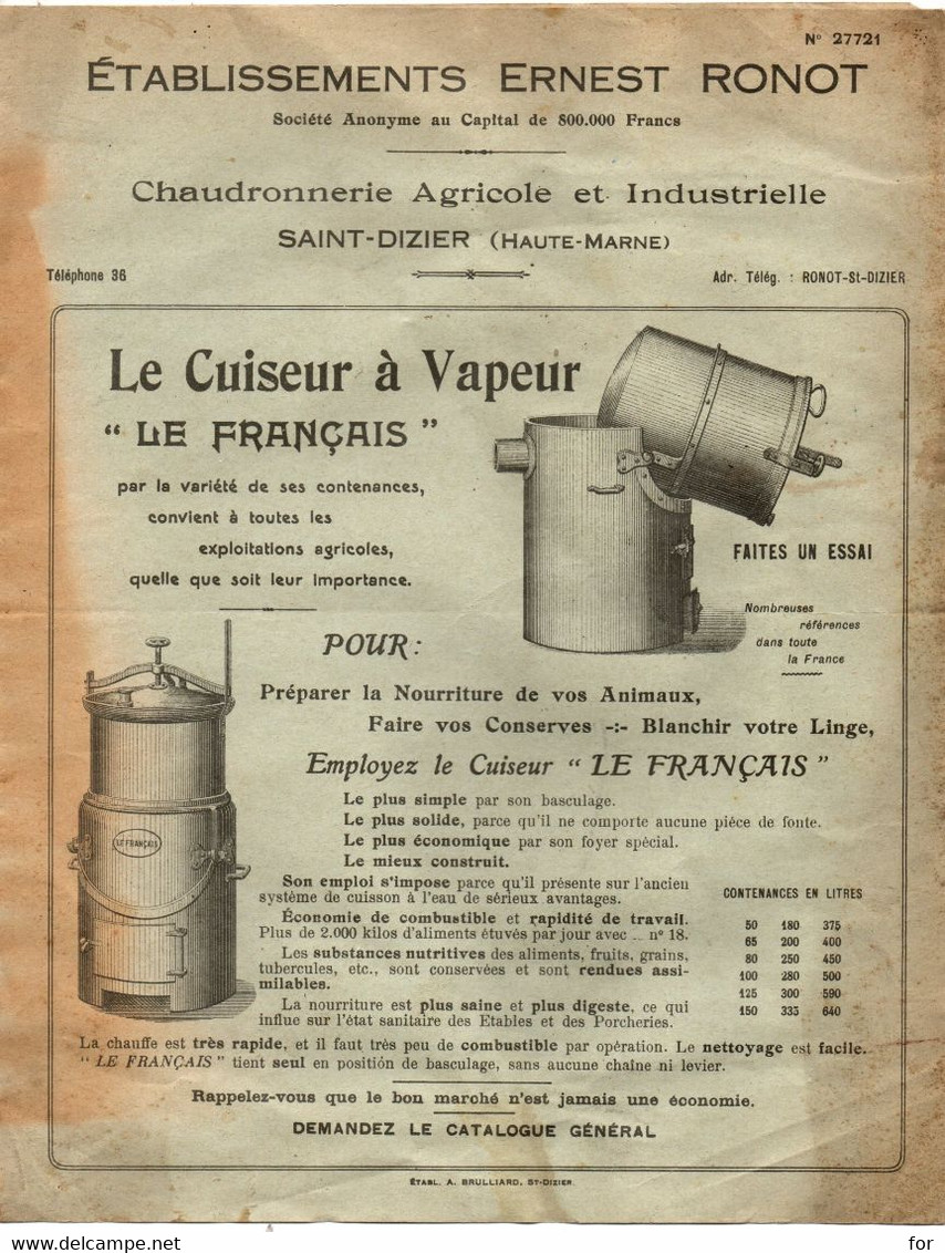Publicité : Dépliant à Volets : " Le Français " Cuiseur à Vapeur Buanderie : Ernest RONOT - Saint Dizier - Haute Marne - Advertising