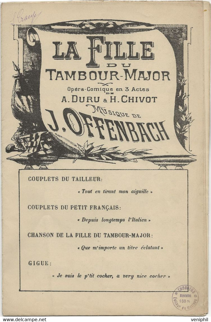 PARTITION - LA FILLE DU TAMBOUR-MAJOR - OPERA COMIQUE -MUSIQUE DE J.OFFENBACH - Partituren