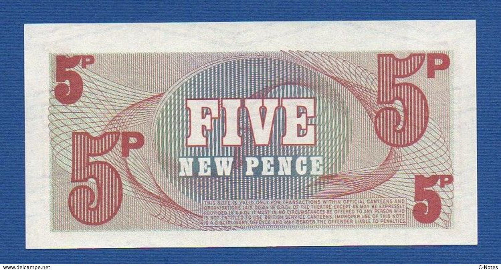 GREAT BRITAIN - P.M47 – 5 New Pence ND (1972) UNC, No Serial, Printer Bradbury Wilkinson, New Malden - British Armed Forces & Special Vouchers