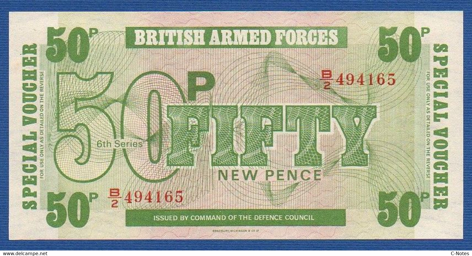 GREAT BRITAIN - P.M49 – 50 New Pence ND (1972) UNC-, Serie B/2 494165, Printer Bradbury Wilkinson, New Malden - British Armed Forces & Special Vouchers