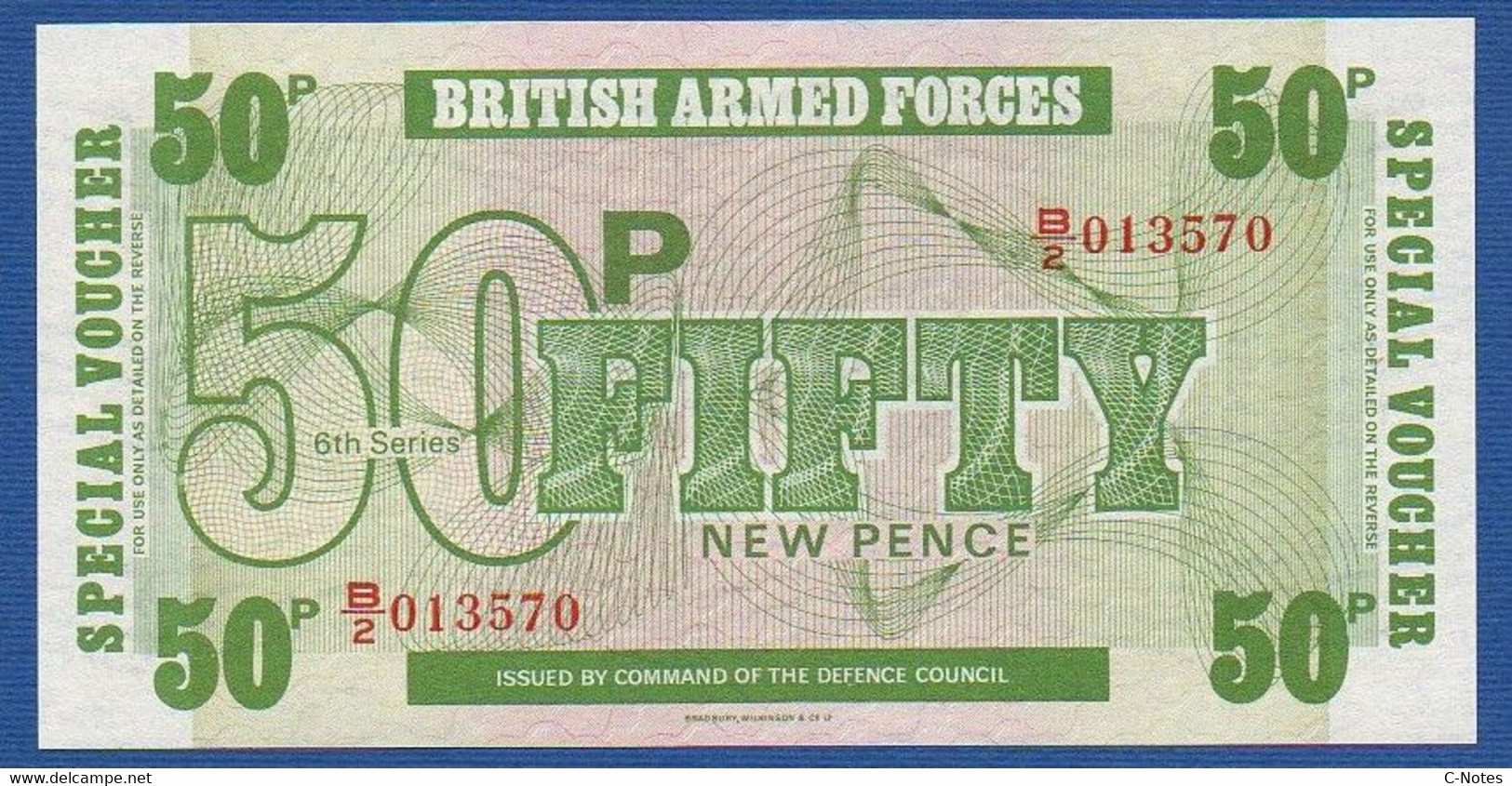 GREAT BRITAIN - P.M49 – 50 New Pence ND (1972) UNC, Serie B/2 013570, Printer Bradbury Wilkinson, New Malden - Fuerzas Armadas Británicas & Recibos Especiales