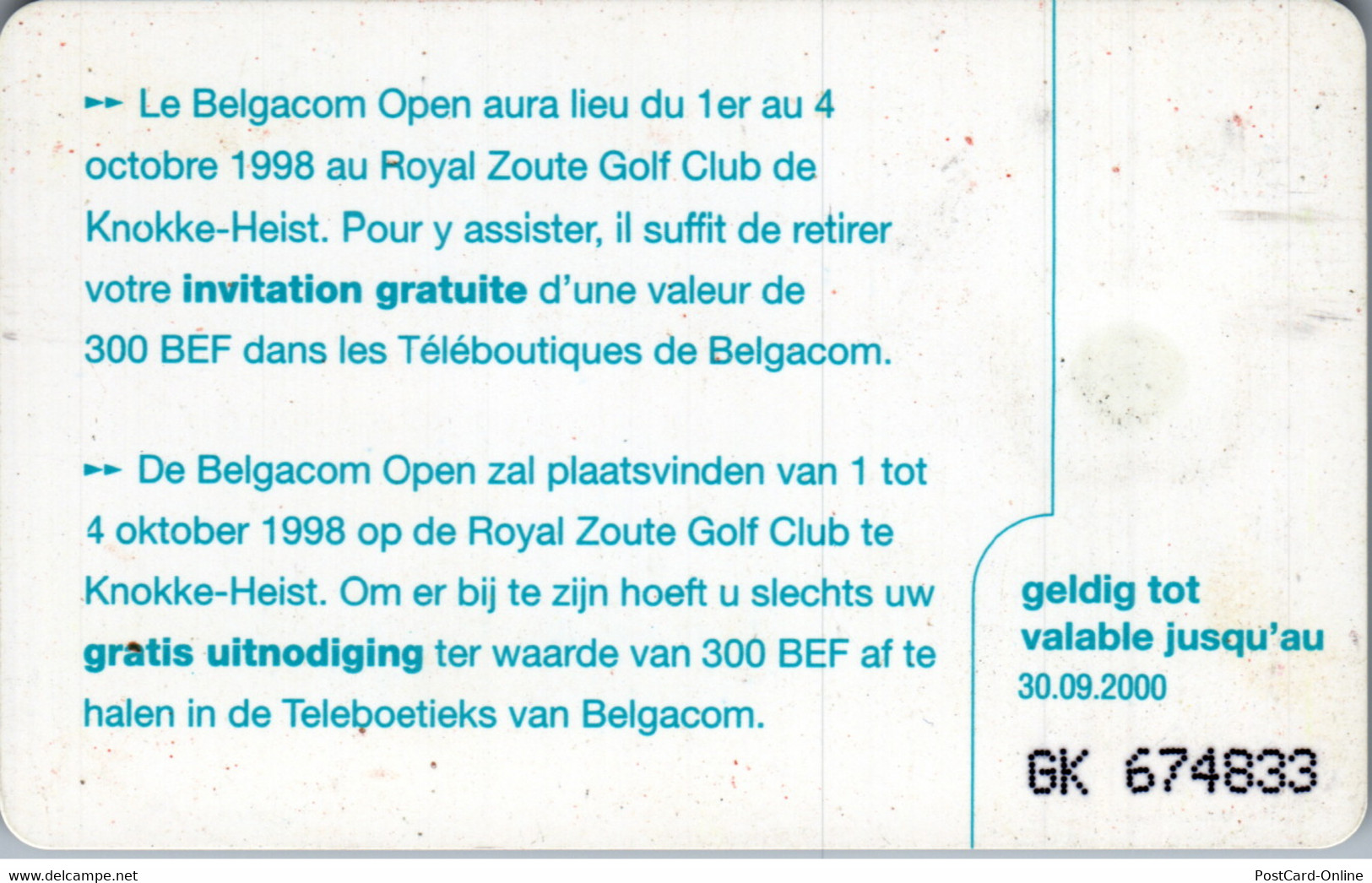 28760 - Belgien - Royal Zoute Golf Club , Knokke Heist - Con Chip