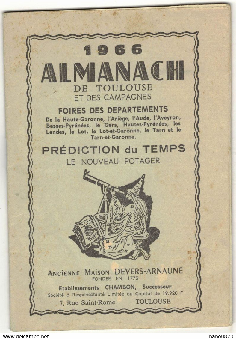 1966 ALMANACH FOIRES MARCHES HTE GARONNE ARIEGE AUDE AVEYRON GERS LANDES LOT TARN LOT ET GARONNE TARN E GARONNE PYRENEES - Non Classificati